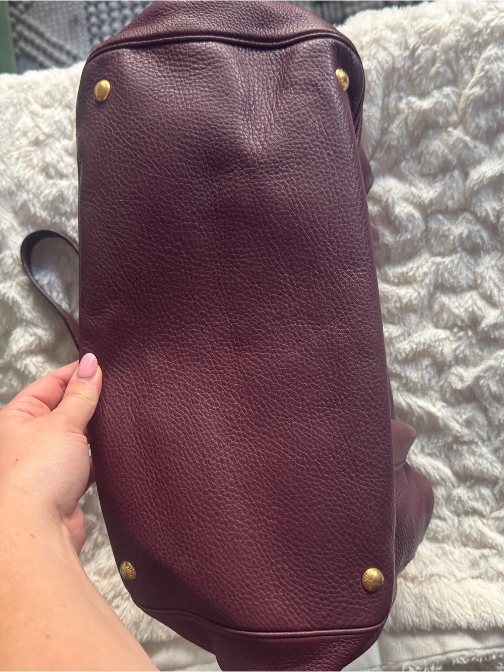 Authentic Prada Pebbled Leather Tote in Wine
